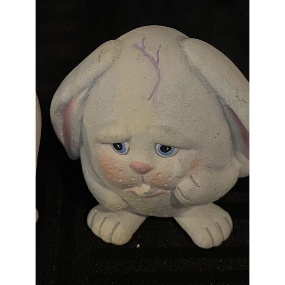 Bunny Egg shaped anthropomorphic floppy eared hand painted Easter figurines - Picture 8 of 8